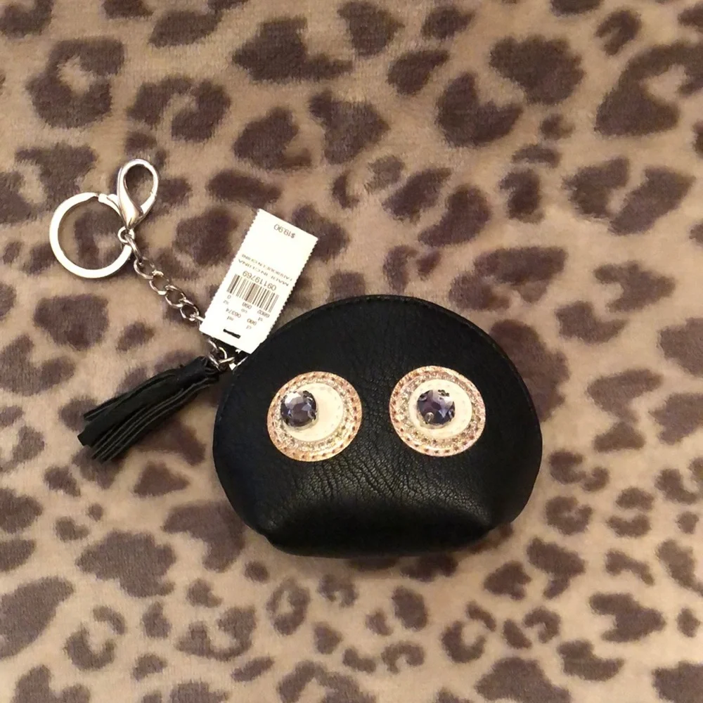 Express Black Faux Leather Coin Purse Keychain Jewels Tassel